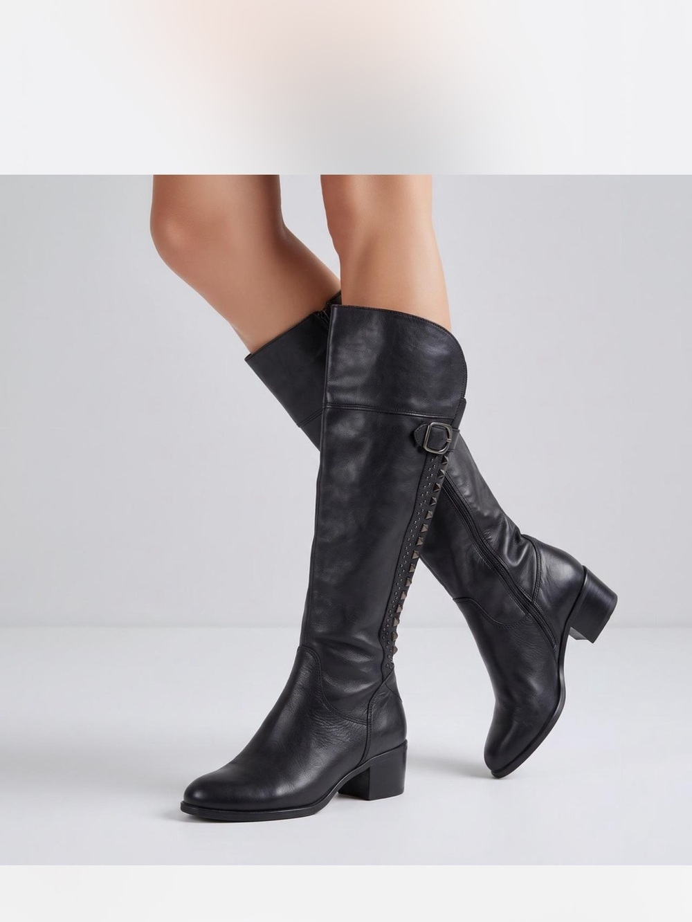 Vince Camuto bestant Women Tall Black Leather Riding Boots 7.5 M fall Y2K winter